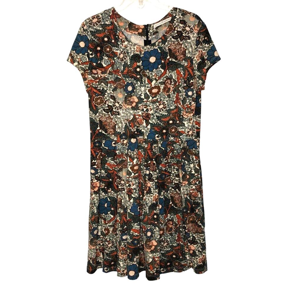 Peruvian Connection Wanderlust Dress Large Short Sleeve Knit Floral Pockets